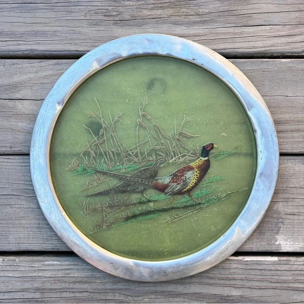 Vintage Stieff Pewter Platter Tray Wildlife Duck Pheasant Hunting P70 Pewter